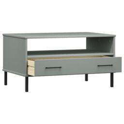 Berkfield Home Coffee Table with Metal Legs Grey 85x50x45 cm Solid Wood OSLO - Size: 85 x 50 x 45 cm - thumbnail 5