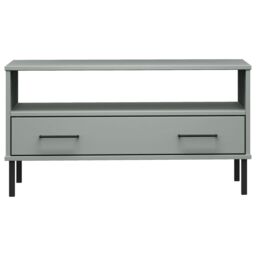Berkfield Home Coffee Table with Metal Legs Grey 85x50x45 cm Solid Wood OSLO - Size: 85 x 50 x 45 cm - thumbnail 4
