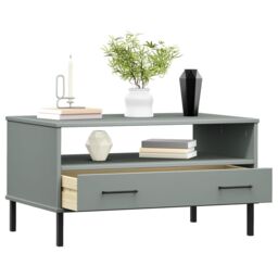 Berkfield Home Coffee Table with Metal Legs Grey 85x50x45 cm Solid Wood OSLO - Size: 85 x 50 x 45 cm - thumbnail 3