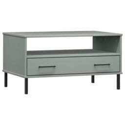 Berkfield Home Coffee Table with Metal Legs Grey 85x50x45 cm Solid Wood OSLO - Size: 85 x 50 x 45 cm - thumbnail 2
