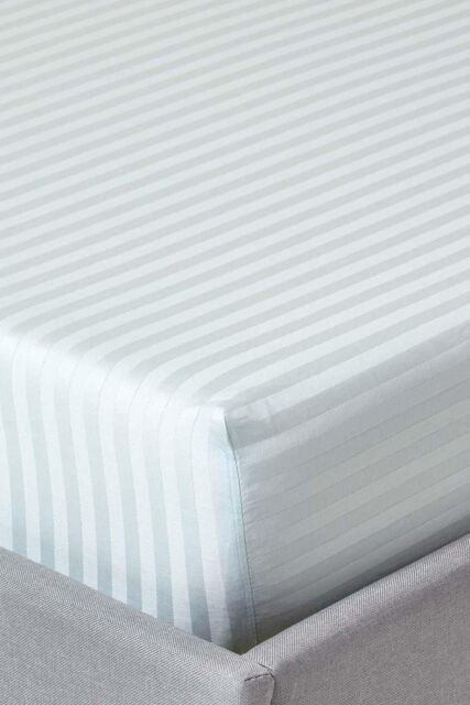 Homescapes Egyptian Cotton Satin Stripe Fitted Sheet 12 inch 330 Thread Count in Blue - Size: Single Fitted - image 1