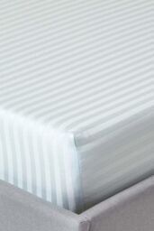 Homescapes Egyptian Cotton Satin Stripe Fitted Sheet 12 inch 330 Thread Count in Blue - Size: Single Fitted