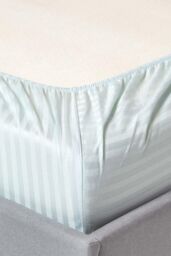 Homescapes Egyptian Cotton Satin Stripe Fitted Sheet 12 inch 330 Thread Count in Blue - Size: Single Fitted - thumbnail 2