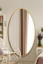 "MirrorOutlet Gold Metal Framed Oval Wall Mirror 71"" X 39"" (180 x 100CM) - Size: 1 Pack" - thumbnail 2