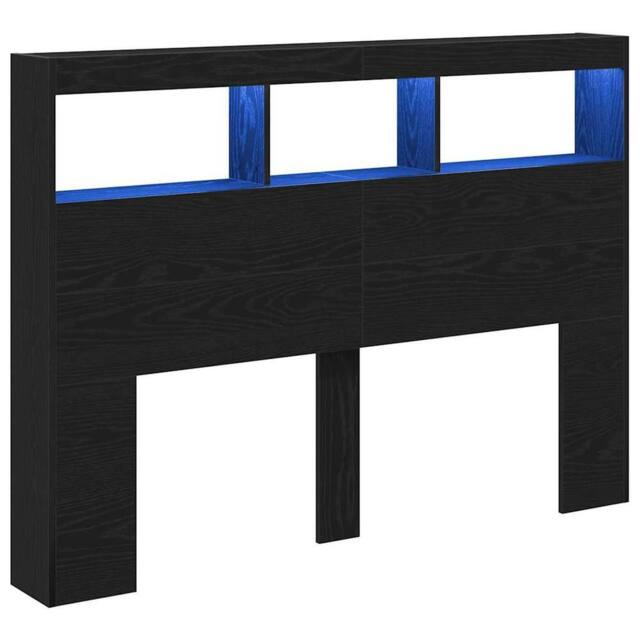 Berkfield Home Headboard Cabinet with LED Black Oak 140x17x102 cm - Size: 140 x 17 x 102 cm - image 1
