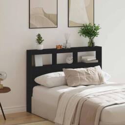 Berkfield Home Headboard Cabinet with LED Black Oak 140x17x102 cm - Size: 140 x 17 x 102 cm - thumbnail 4