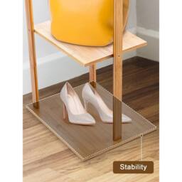 VOGREX Bamboo Coat Stand with 2 Shelves Pants Bar & 3 Hooks in Beige - thumbnail 5