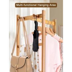 VOGREX Bamboo Coat Stand with 2 Shelves Pants Bar & 3 Hooks in Beige - thumbnail 4
