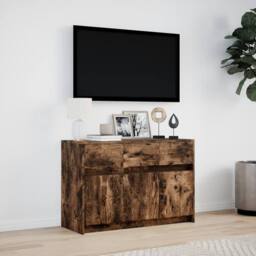 Berkfield Home TV Cabinet with LED Smoked Oak 91x34x61 cm Engineered Wood in Brown - Size: 91 x 34 x 61 cm - thumbnail 4