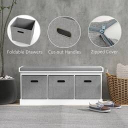 Havendro Shoe Bench with Seat, Shoe Storage Bench with Fabric in Grey - thumbnail 3