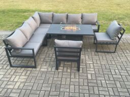 Fimous Aluminium 9 Seater Lounge Corner Sofa Outdoor Garden Furniture Sets Gas Fire Pit Dining Table Set Dark Grey - thumbnail 2