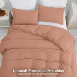 Pamposh Pre Washed Microfibre Duvet Cover Sets Reversible Quilt Covers in Dusty Pink - Size: King - thumbnail 3