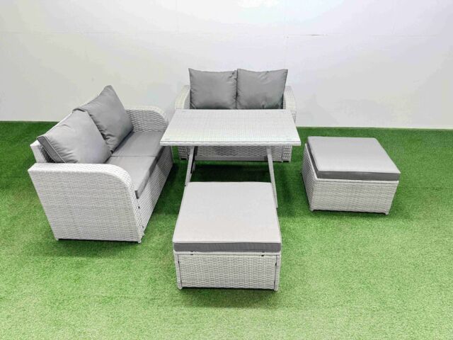 Fimous 6 Seater Outdoor Love Sofas Set Rattan Garden Furniture Set in Light Grey - image 1