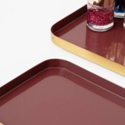 Melody Maison Set Of 2 Rectangular Metal Oxblood Red & Gold Decorative Trays - thumbnail 6