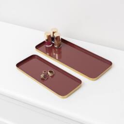 Melody Maison Set Of 2 Rectangular Metal Oxblood Red & Gold Decorative Trays - thumbnail 3