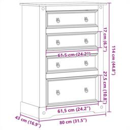 Berkfield Home Chest of Drawers Corona 80x43x114 cm Solid Wood Pine in Light Brown - Size: 80 x 43 x 114 cm - thumbnail 9