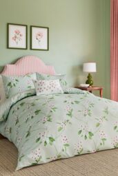 Sanderson 'Oleander' Cotton Duvet Cover Set in Blue - Size: Double - thumbnail 1