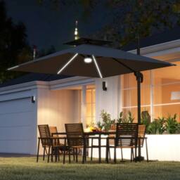 OUTSUNNY 2.5m Cantilever Parasol, Garden Parasol w 360° Rotation & Tilt, Lights in Dark Grey - thumbnail 1