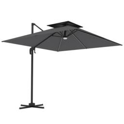 OUTSUNNY 2.5m Cantilever Parasol, Garden Parasol w 360° Rotation & Tilt, Lights in Dark Grey - thumbnail 2