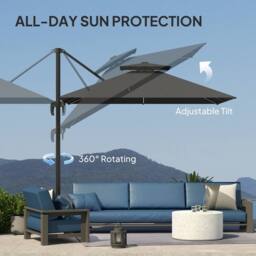 OUTSUNNY 2.5m Cantilever Parasol, Garden Parasol w 360° Rotation & Tilt, Lights in Dark Grey - thumbnail 4