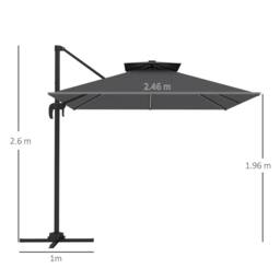 OUTSUNNY 2.5m Cantilever Parasol, Garden Parasol w 360° Rotation & Tilt, Lights in Dark Grey - thumbnail 3