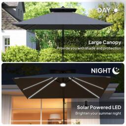 OUTSUNNY 2.5m Cantilever Parasol, Garden Parasol w 360° Rotation & Tilt, Lights in Dark Grey - thumbnail 5