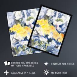 "Artery8 Yellow & Blue Floral Watercolour Demuth Wall Art Print - Size: W18"" x H24""" - thumbnail 2