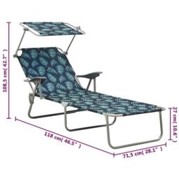 Berkfield Home Sun Lounger with Canopy Steel Leaf Print in Navy - thumbnail 8