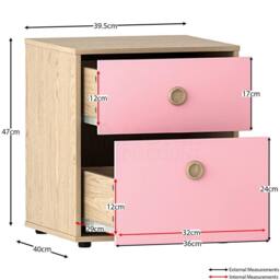 Kelvenix Chest of Drawers 2 Drawer in Pink - Size: 0.6m2 - thumbnail 2