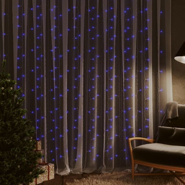 Berkfield Home LED Curtain Fairy Lights 3x3m 300 LED Blue 8 Function - image 1