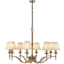 Loops Avery Ceiling Pendant Chandelier Light 8 Lamp Antique Brass & Beige Pleat Shade in Metallics - thumbnail 3
