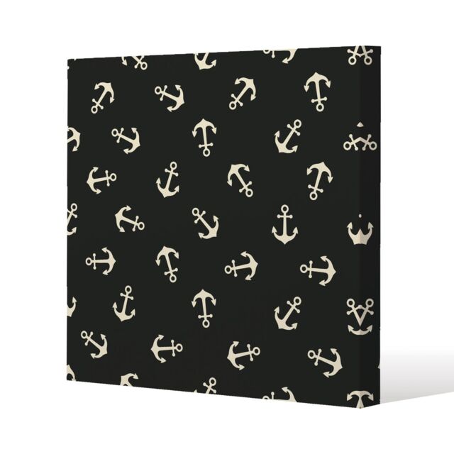 Benjamin Tate Design Anchors on Black Background (Canvas Print) / 90 x 90 x 4cm in Natural - Size: 90 x 90 x 4 cm - image 1