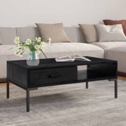 Berkfield Home Coffee Table Black 90x50x35 cm Solid Pinewood - Size: 90 x 50 x 35 cm - thumbnail 2