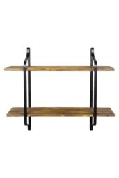 H&O Direct Industrial 2-Tier Home Decor Floating Wall Shelves in Brown - thumbnail 4