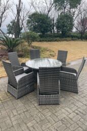 Fimous Outdoor Rattan Dining Sets Adjustable Chair Dining Table & Chair Sets 6 Seater Round Table in Dark Grey - thumbnail 2