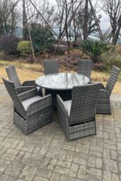 Fimous Outdoor Rattan Dining Sets Adjustable Chair Dining Table & Chair Sets 6 Seater Round Table in Dark Grey - thumbnail 4