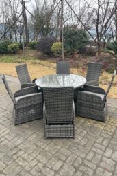 Fimous Outdoor Rattan Dining Sets Adjustable Chair Dining Table & Chair Sets 6 Seater Round Table in Dark Grey - thumbnail 5