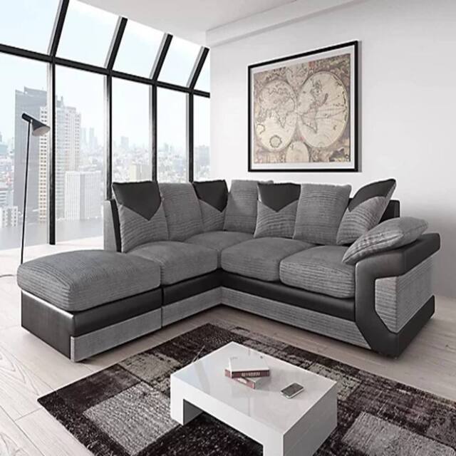 SNUG FURNITURE BIRMINGHAM LTD Dino Jumbo Cord Left Hand Facing Corner Sofa Black & Grey - image 1
