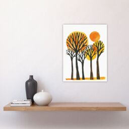 "Artery8 Sun Over Autumn Trees Bright Abstract Watercolour Wall Art Print in Orange - Size: W18"" x H24""" - thumbnail 4