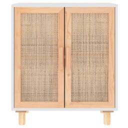 Berkfield Home Sideboard White 60x30x70 cm Solid Wood Pine & Natural Rattan - Size: 60 x 30 x 70 cm - thumbnail 4
