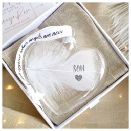 Amaya Rose Ltd In Memory of SON Feather Heart Bauble Gift Boxed in Clear - thumbnail 5