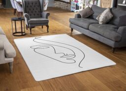Benjamin Tate Design Line Face Drawing Designer Rug in Natural - Size: Large - thumbnail 2