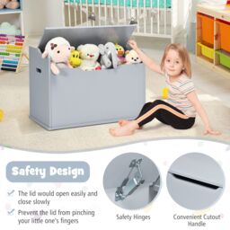 Costway Wooden Toy Box & Lift-Top Storage Chest with Seating Bench in Grey - thumbnail 4