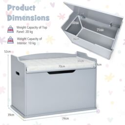 Costway Wooden Toy Box & Lift-Top Storage Chest with Seating Bench in Grey - thumbnail 2