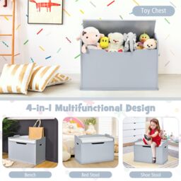 Costway Wooden Toy Box & Lift-Top Storage Chest with Seating Bench in Grey - thumbnail 3