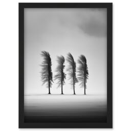 Artery8 Wall Art Print Still Holding Strong Black & White Winter Landscape Photograph Wind Blowing on a Row of Cypress Hills Artwork Framed A4 - thumbnail 1