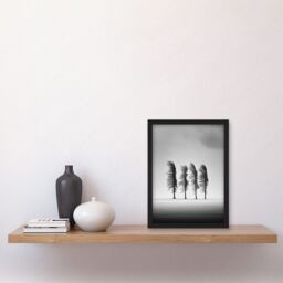 Artery8 Wall Art Print Still Holding Strong Black & White Winter Landscape Photograph Wind Blowing on a Row of Cypress Hills Artwork Framed A4 - thumbnail 2