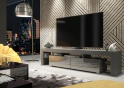 Creative Furniture TV Unit 200cm Modern - Dark Grey with High Gloss Doors - thumbnail 2