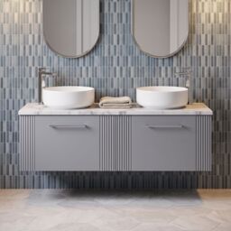 Balterley 2 Drawer Wall Hung Vanity Unit Marble Laminate Worktop, Grey 1200mm - thumbnail 8