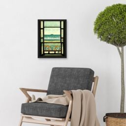 Artery8 A Sea View Seaside Beach Flowers William Morris Artwork Framed Wall Art Print A4 in Black - thumbnail 2